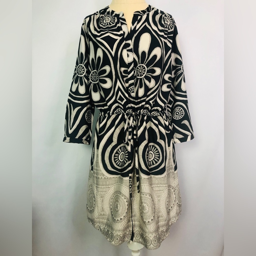 Maeve by Anthropologie Long Sleeve Button Black/Cream Dress Size S